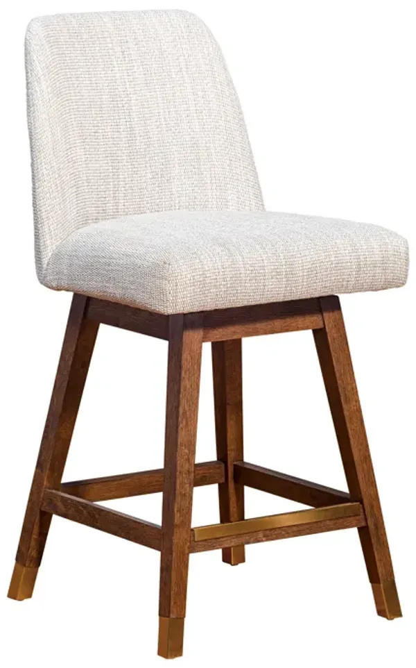 Amalie Swivel Counter Stool in Brown Oak Wood Finish with Beige Fabric