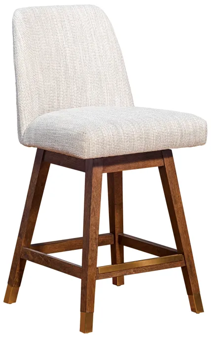 Amalie Swivel Counter Stool in Brown Oak Wood Finish with Beige Fabric