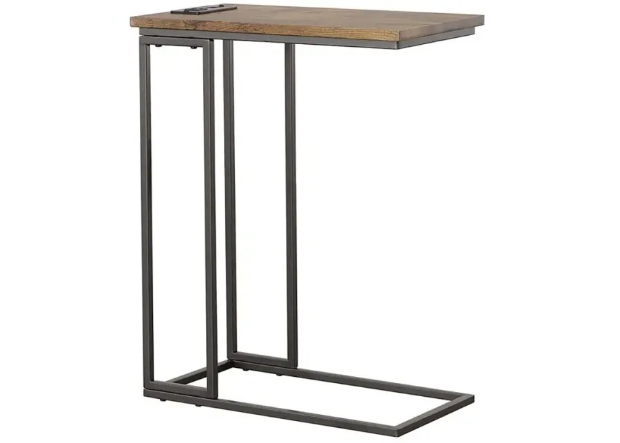 Abraham Snack Table with Power Outlet Gunmetal And Antique Brown