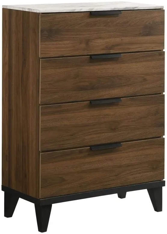 Mays 4-drawer Chest Walnut Brown with Faux Marble Top