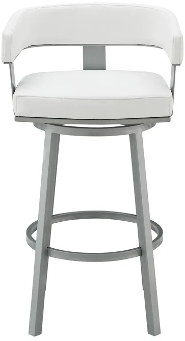 Lorin 30" Bar Height Swivel Bar Stool in Silver Finish with White Faux Leather