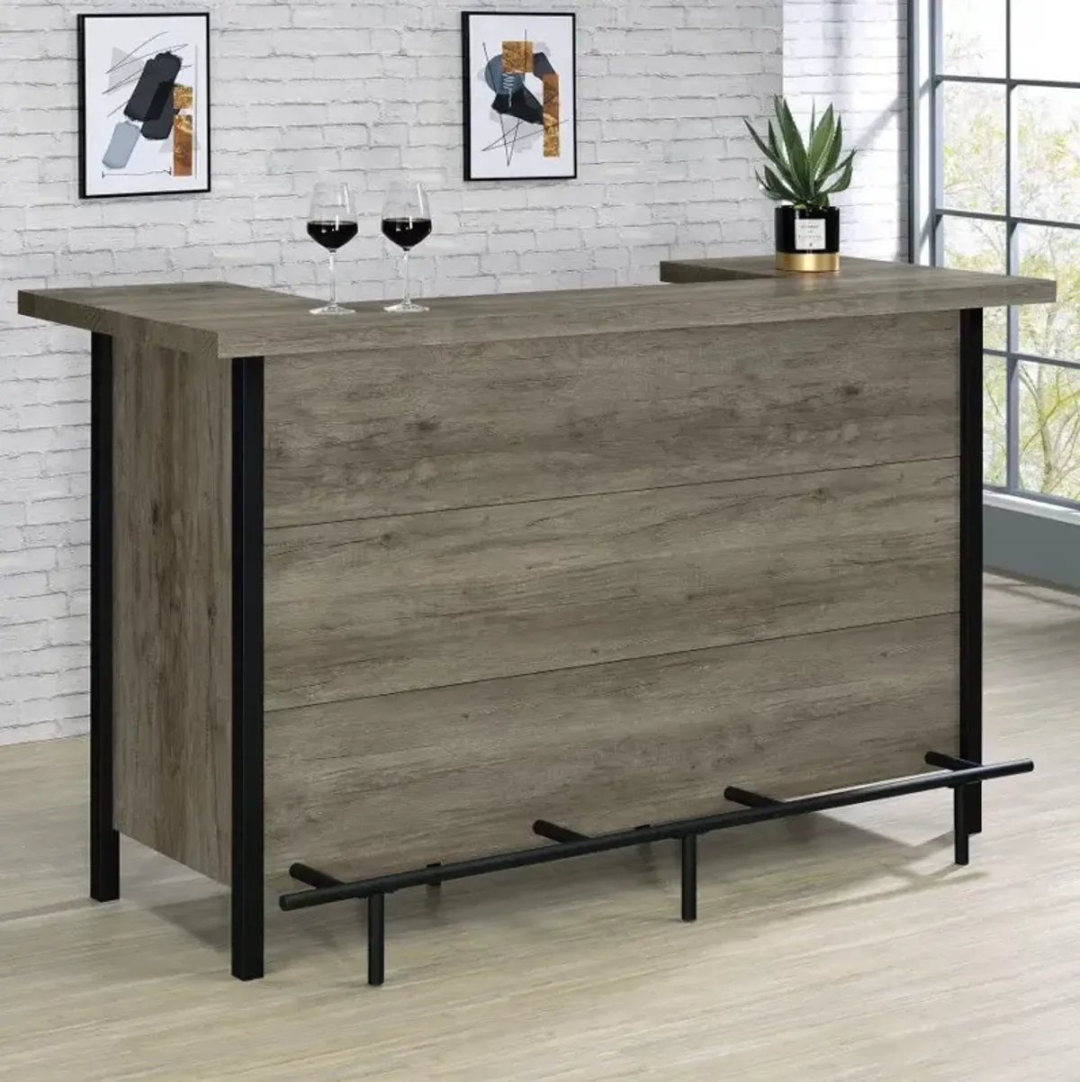 Bellemore Bar Unit with Footrest Grey Driftwood and Black