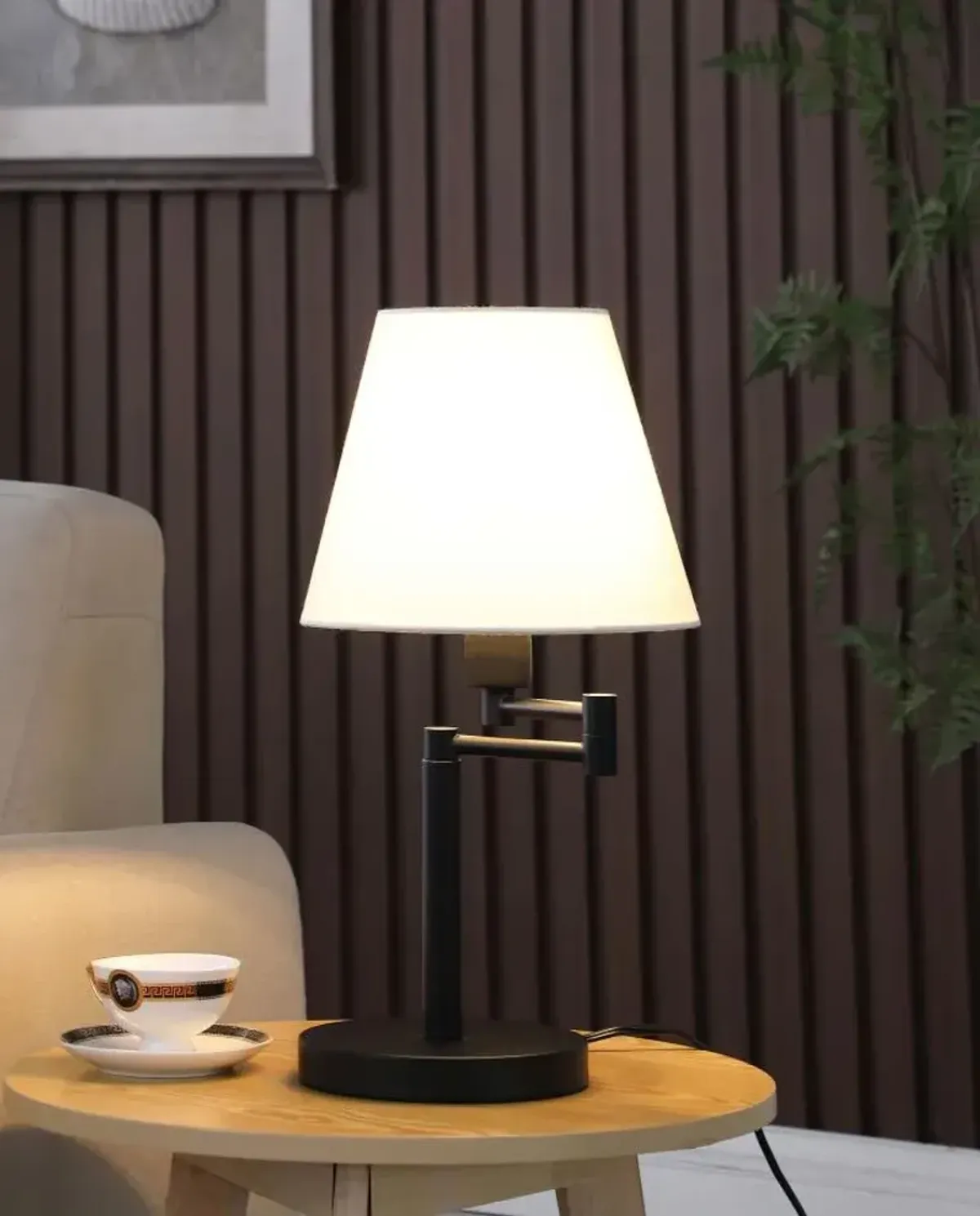 Colombe Rotatable Frame Table Lamp Off White and Matte Black