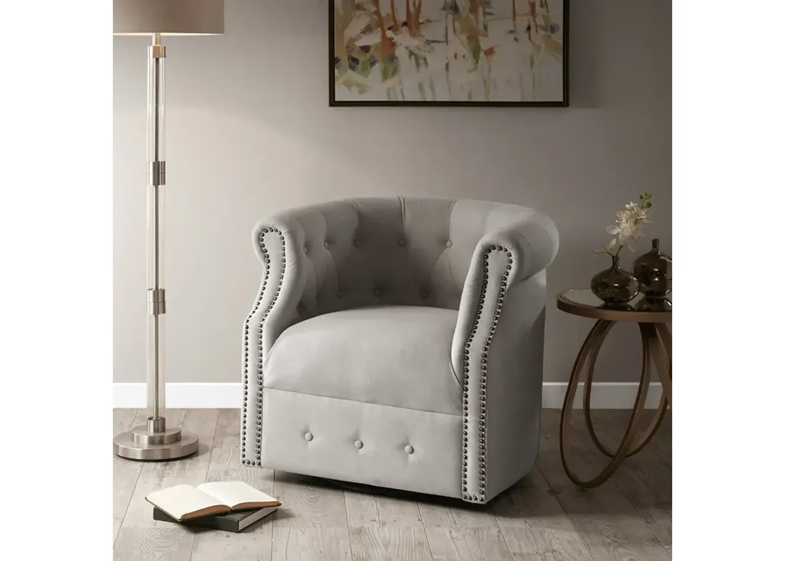 Madison Park Owen Beige Swivel Chair