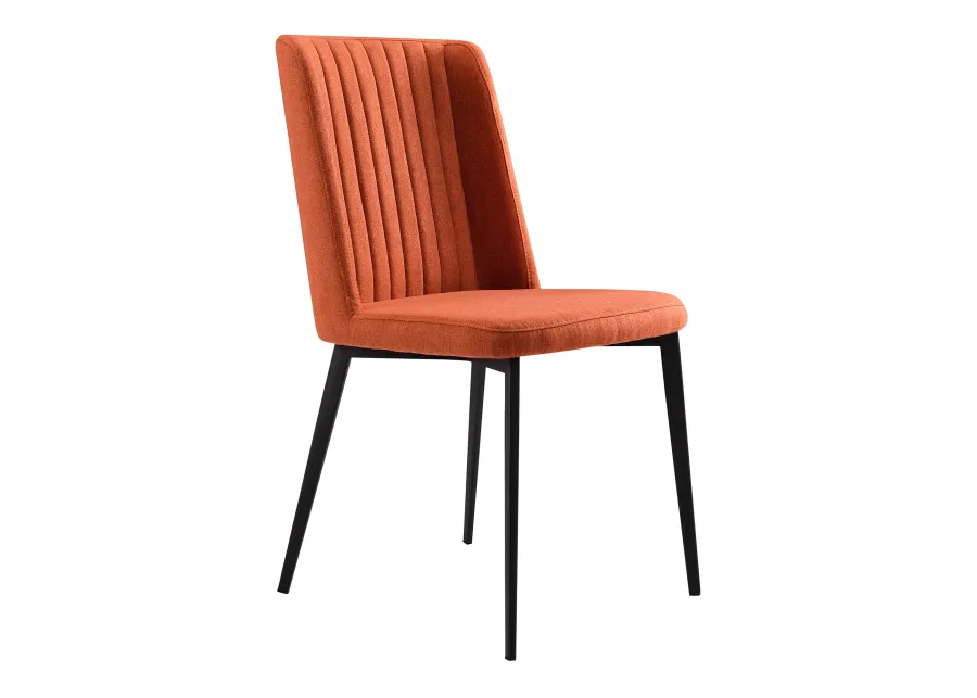 Maine Contemporary Dining Chair in Matte Black Finish and Orange Fabric - Set of 2 