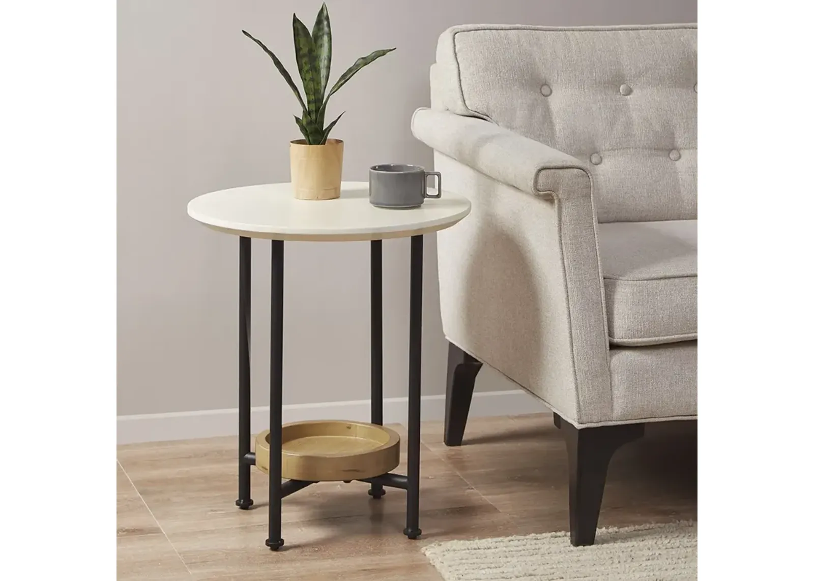 Madison Park Beaumont White/Natural End Table