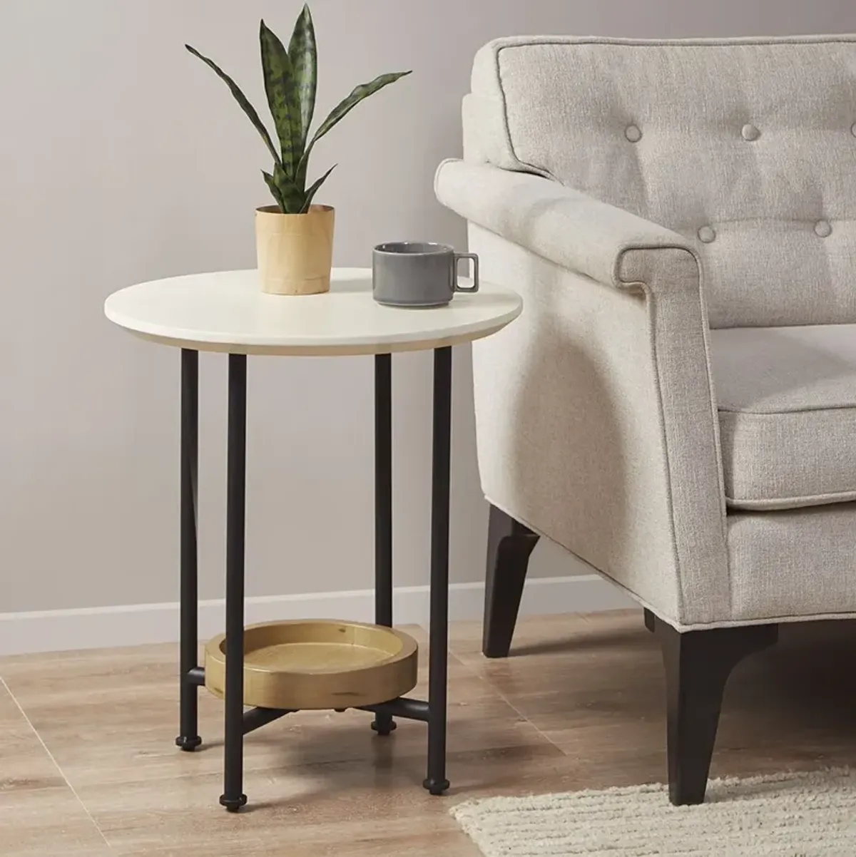 Madison Park Beaumont White/Natural End Table