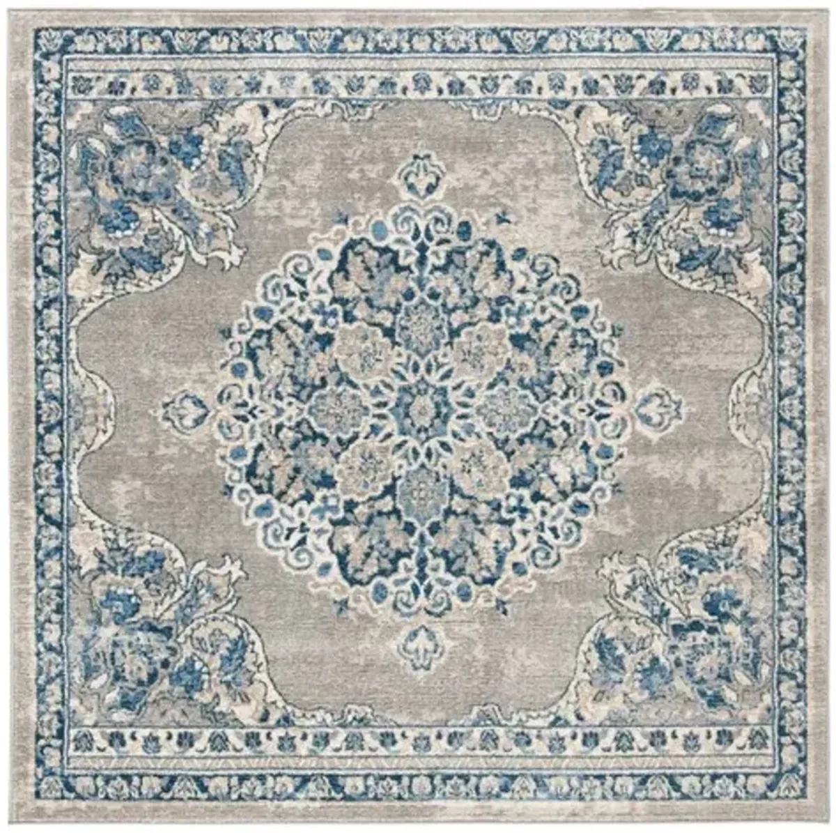Brentwood 867 Light Grey / Blue 5' X 5' Square Square Powerloomed Rug