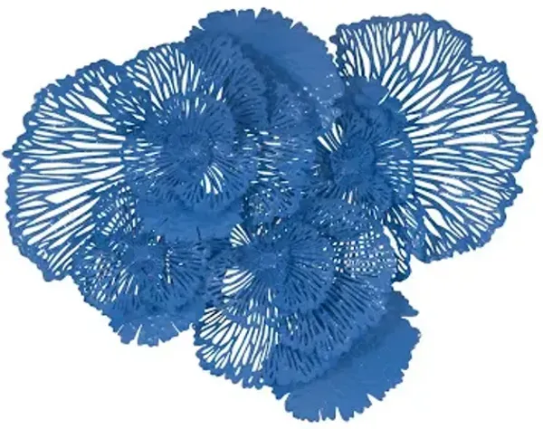 flower wall art, large, blue, metal