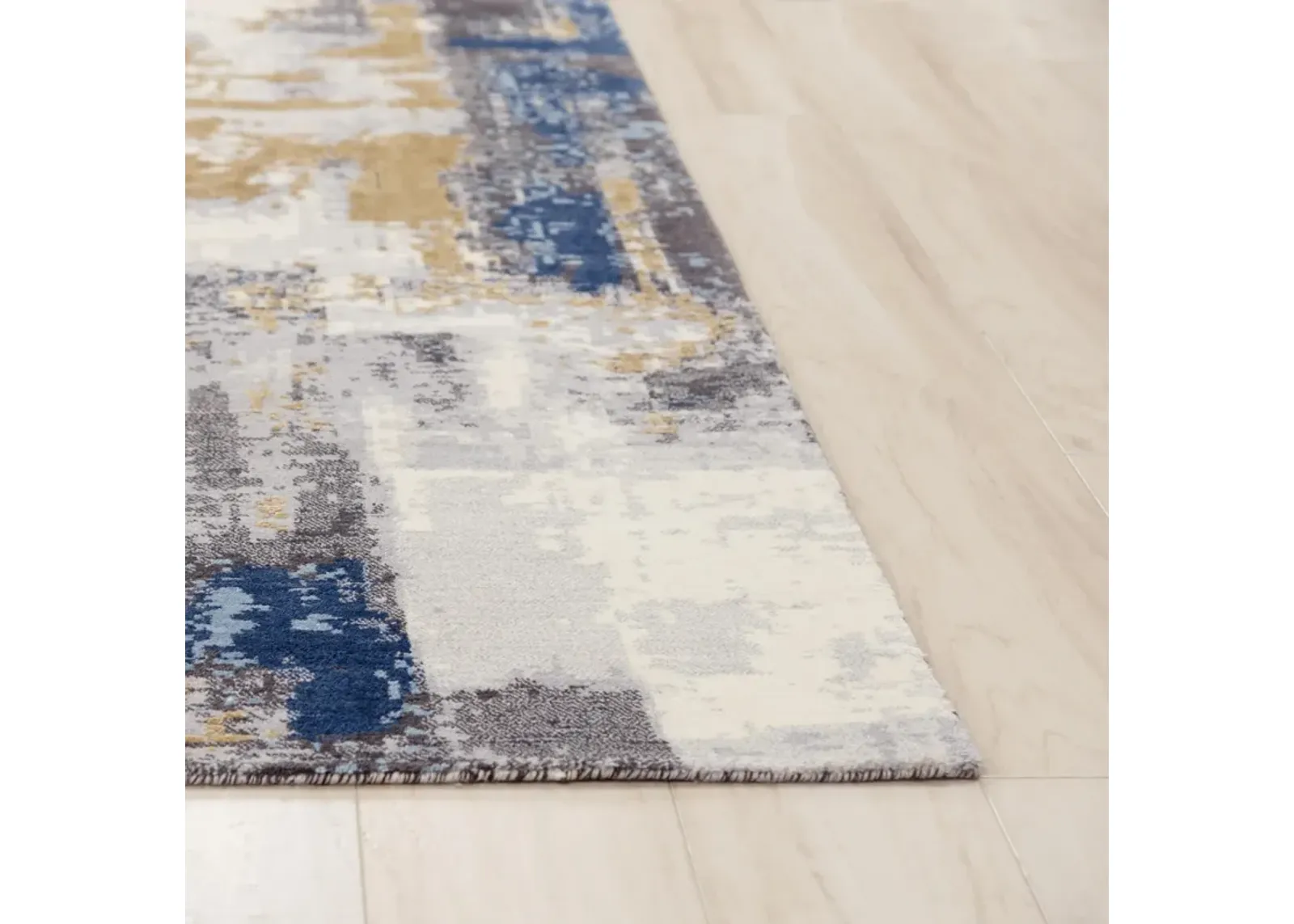 Bolero Blue/Multi Abstract NZ Wool/Tencel Blend 2'6" x 10' Runner Rug