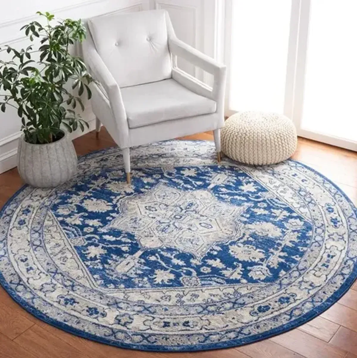 Brentwood 852 Navy / Grey 6'-7" X 6'-7" Round Round Powerloomed Rug