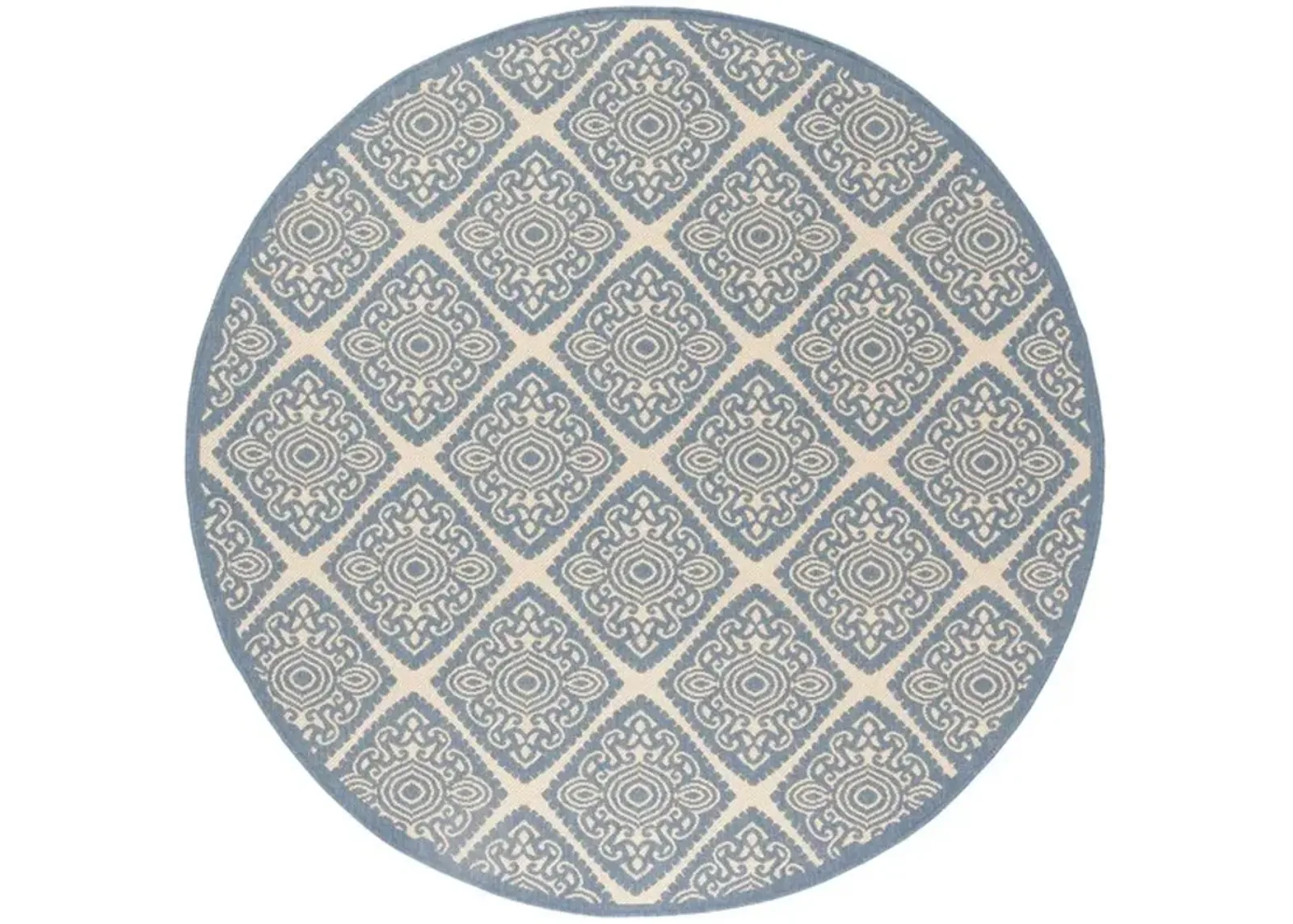 LINDEN 132 Collection LND132N-6R Cream / Blue 6'-7" X 6'-7" Round