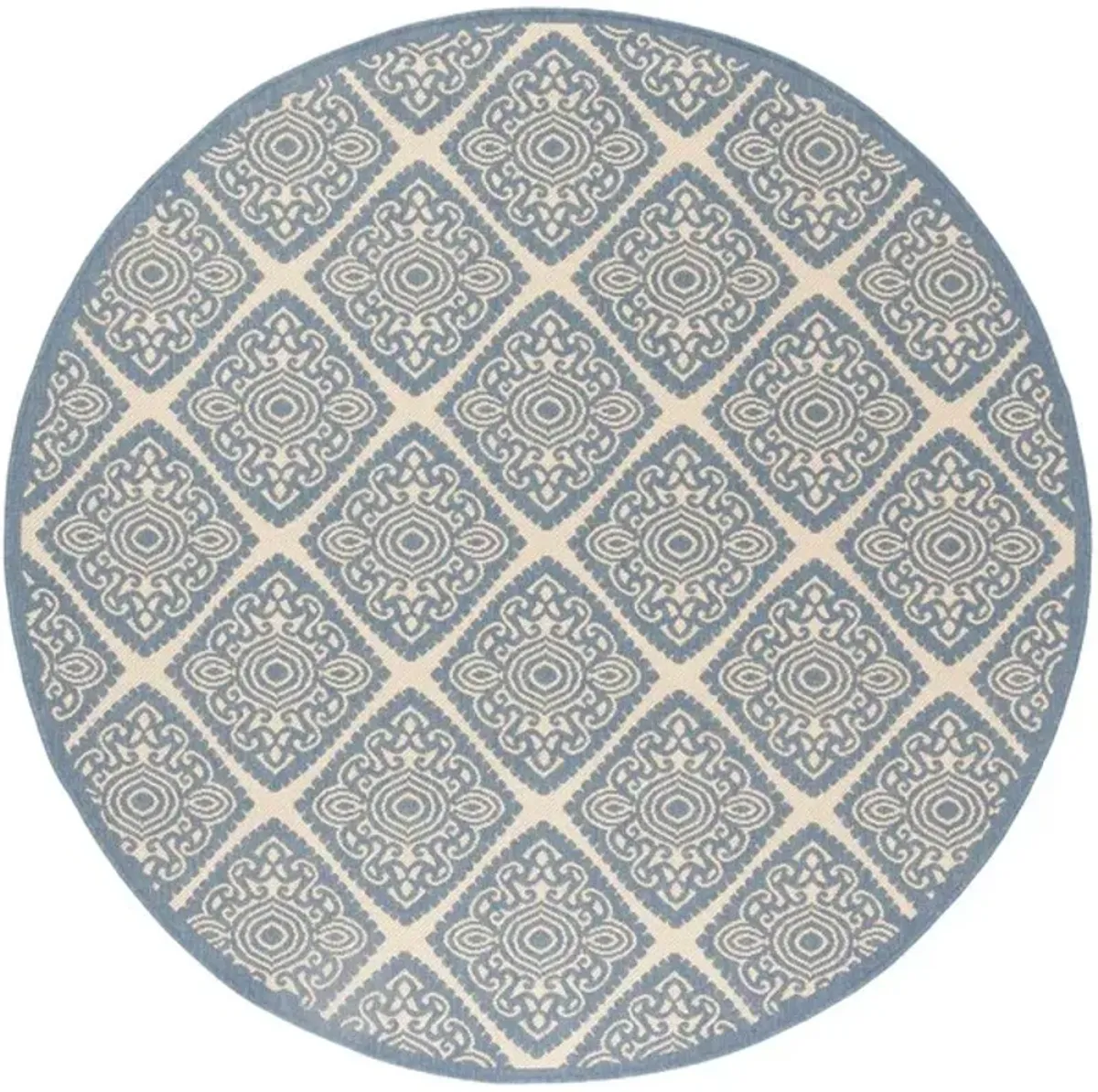 LINDEN 132 Collection LND132N-6R Cream / Blue 6'-7" X 6'-7" Round