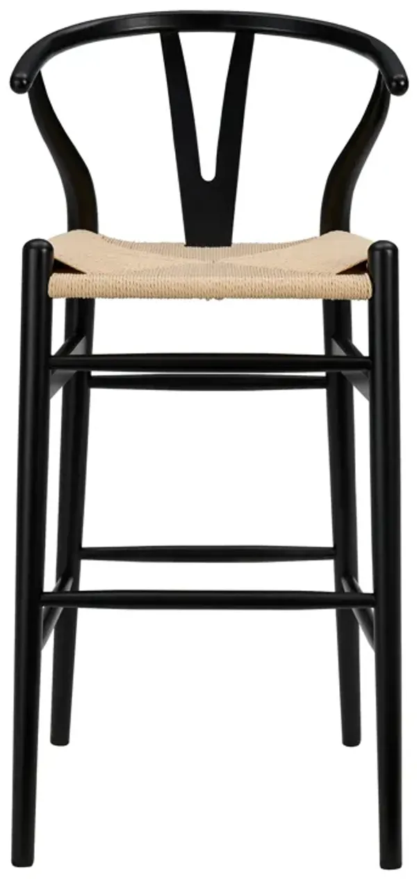 Evelina-B Bar Stool in Black Frame and Natural Seat