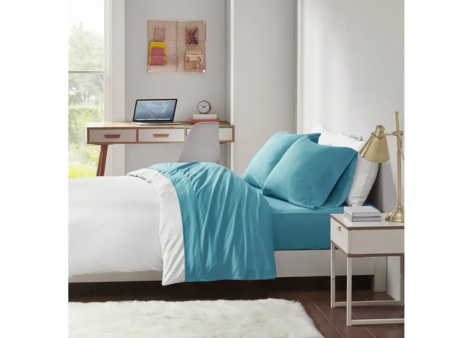 Intelligent Design Cotton Blend Jersey Knit Teal All Season Sheet Set