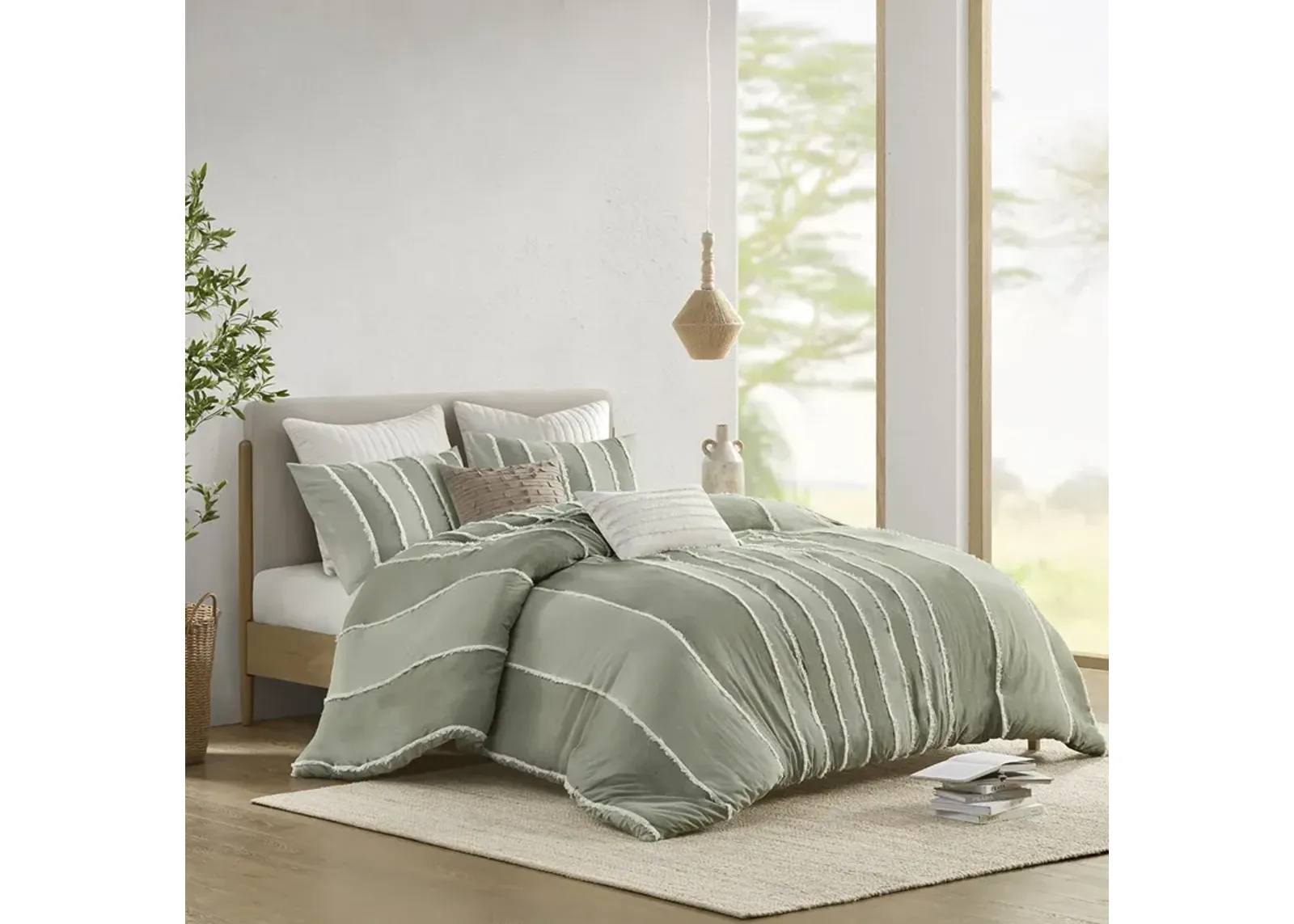 3 Piece Striped Cotton Duvet Cover Set