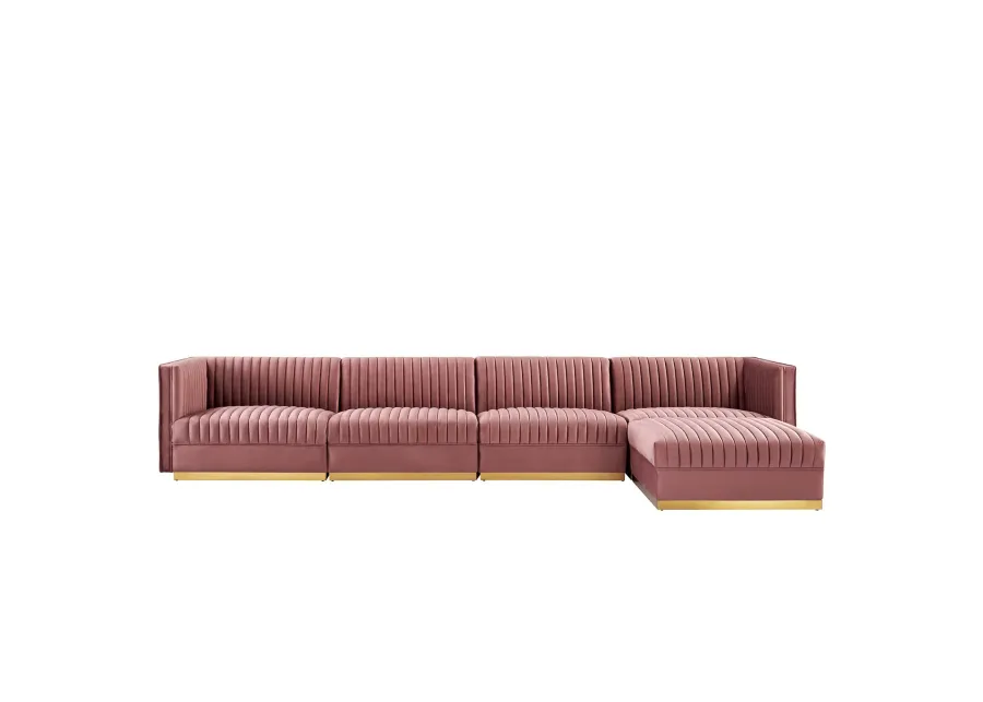 Sanguine Channel Tufted Performance Velvet 5-Piece Modular Sectional