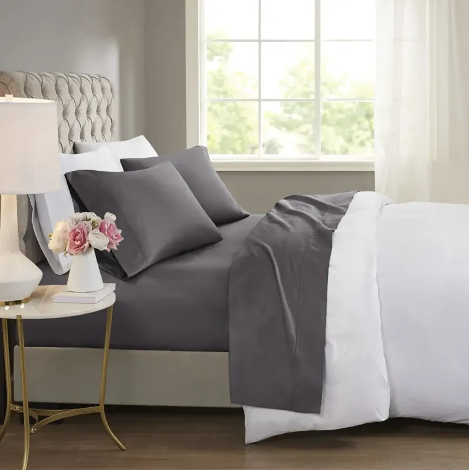 Beautyrest 600 Thread Count Charcoal Cooling Cotton Blend 4 PC Sheet Set