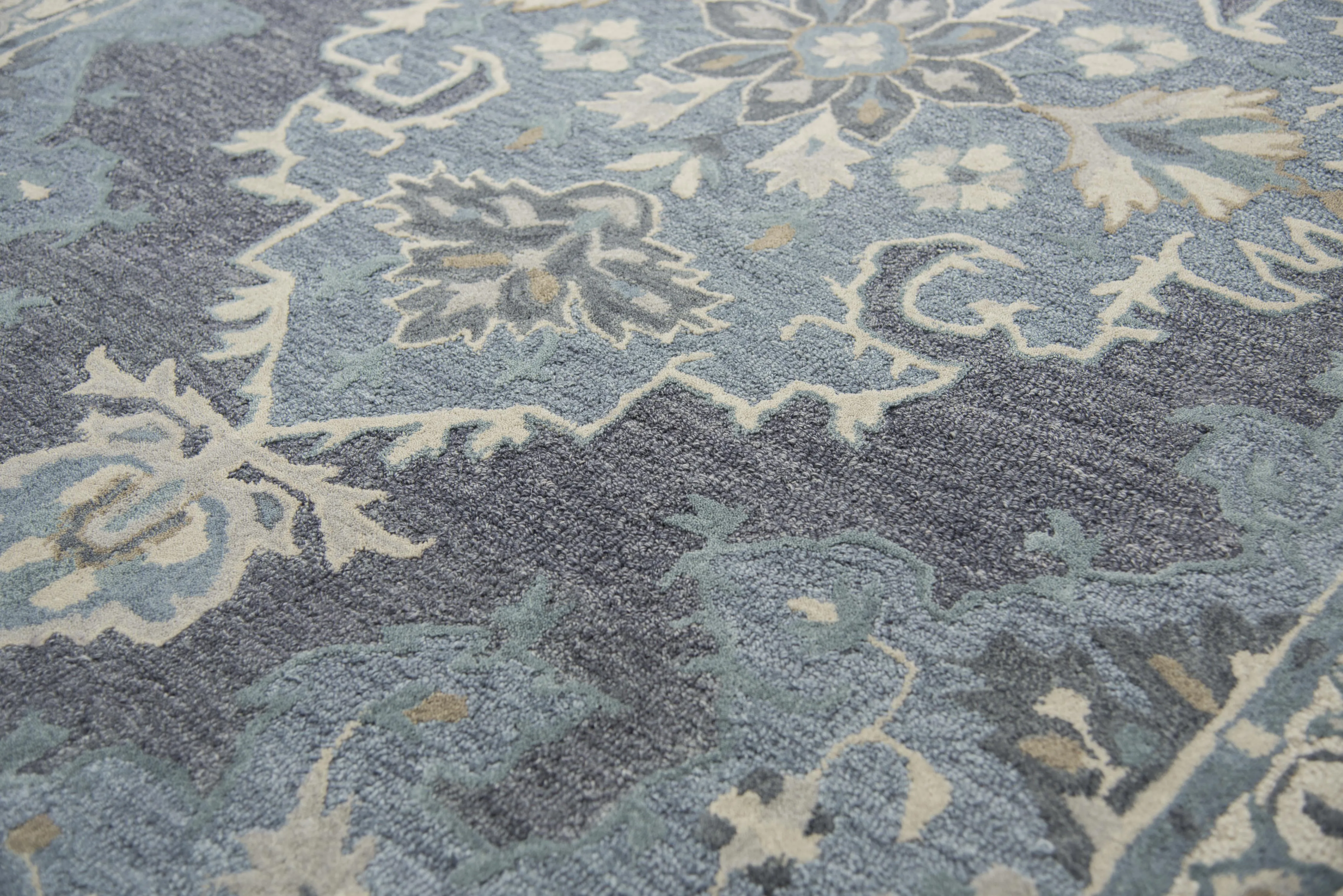 Resonant Dk.Gray/Gray Blue Central Medallion Wool 2'6" x 8' Runner Rug