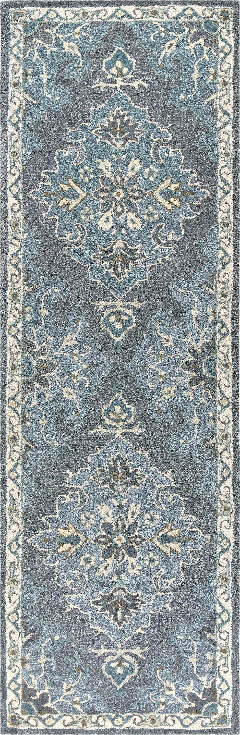 Resonant Dk.Gray/Gray Blue Central Medallion Wool 2'6" x 8' Runner Rug