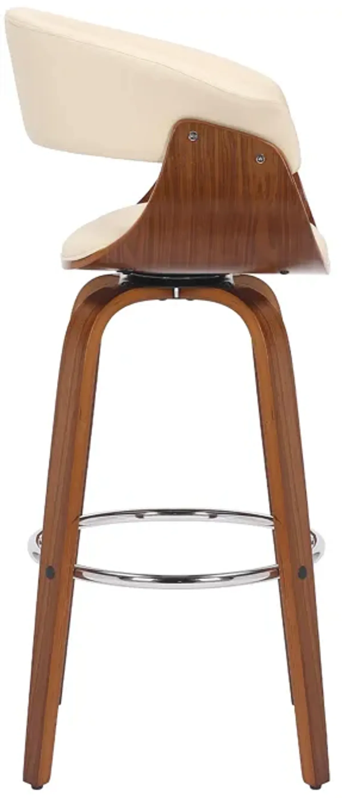 Julyssa 26" Counter Height Swivel Cream Faux Leather and Walnut Wood Bar Stool