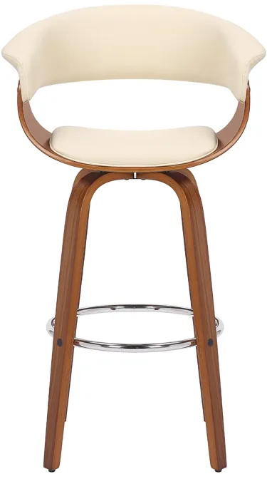 Julyssa 26" Counter Height Swivel Cream Faux Leather and Walnut Wood Bar Stool