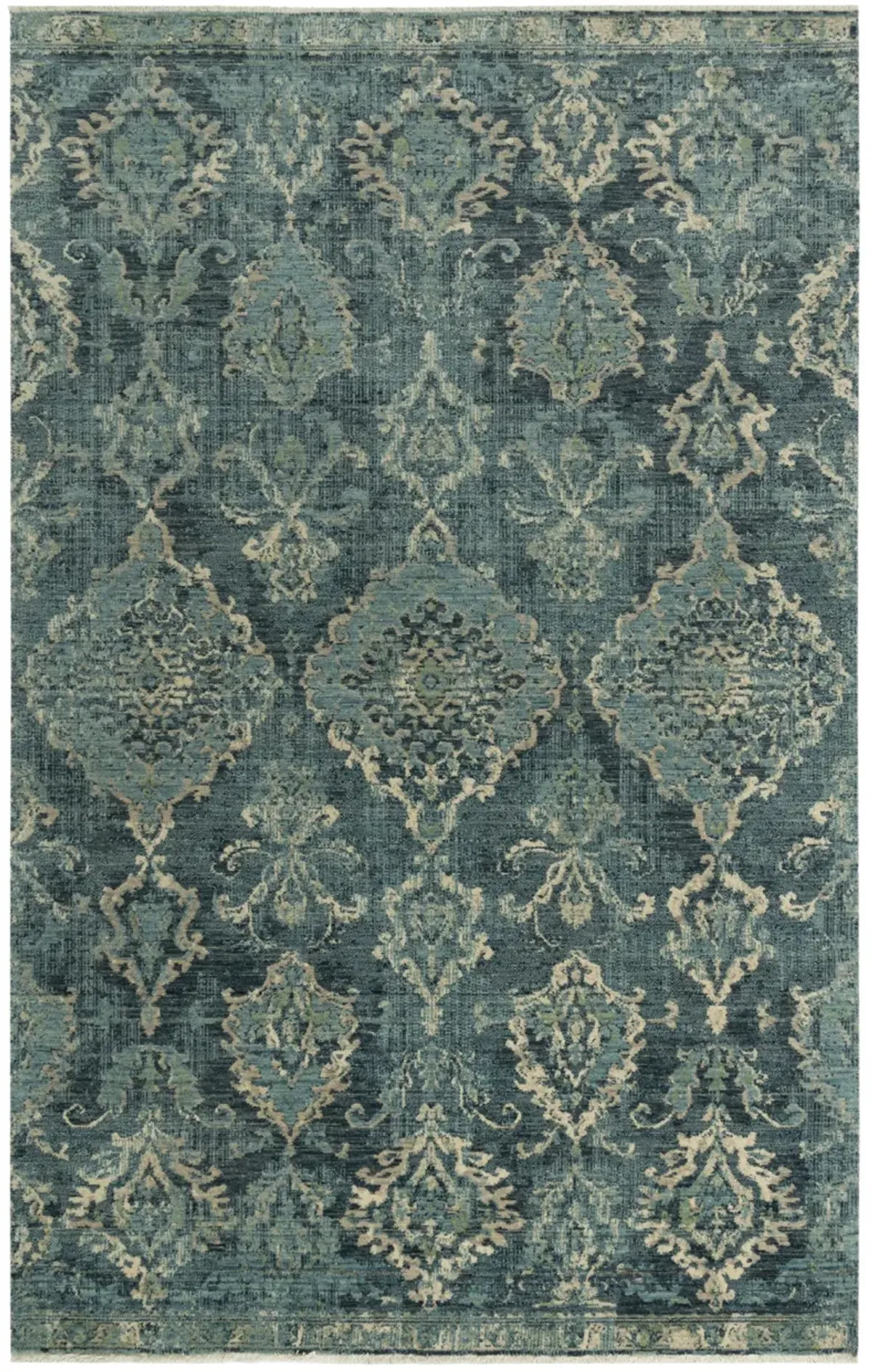 Platinum Blue/Beige Distressed Classical Proprietary Wool 2' x 3'  Rectangle Rug