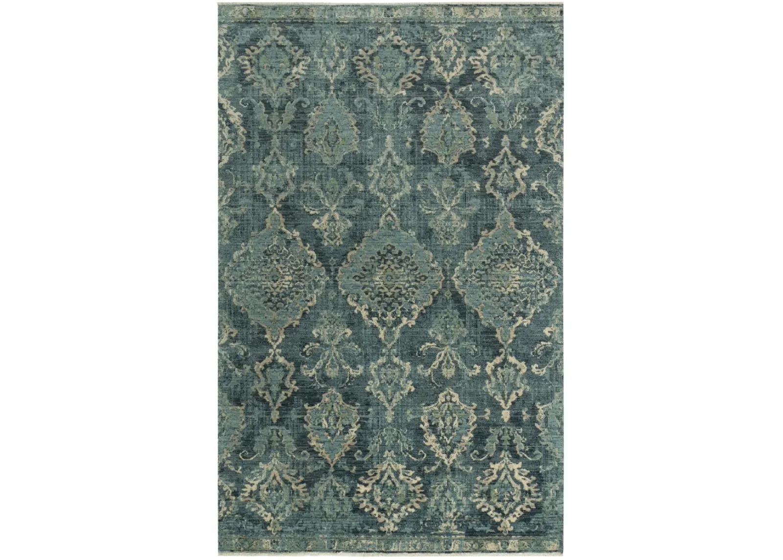 Platinum Blue/Beige Distressed Classical Proprietary Wool 2' x 3'  Rectangle Rug