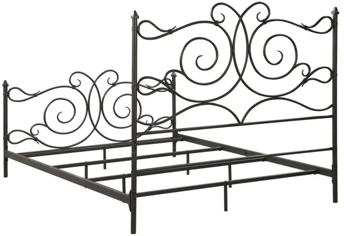 Parleys Eastern King Metal Bed with Scroll Headboard Dark Bronze