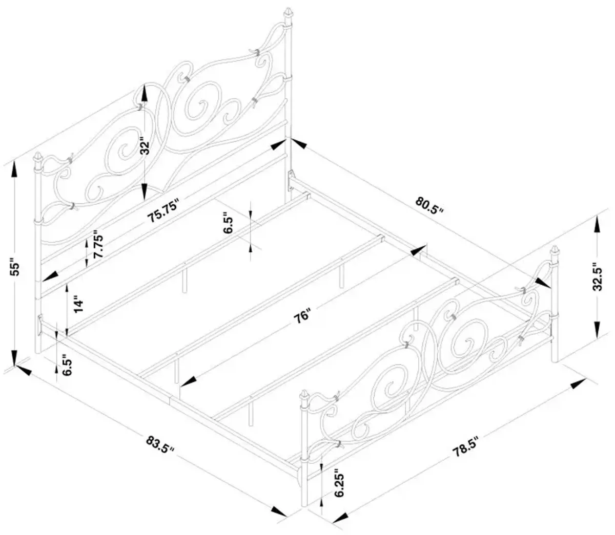 Parleys Eastern King Metal Bed with Scroll Headboard Dark Bronze