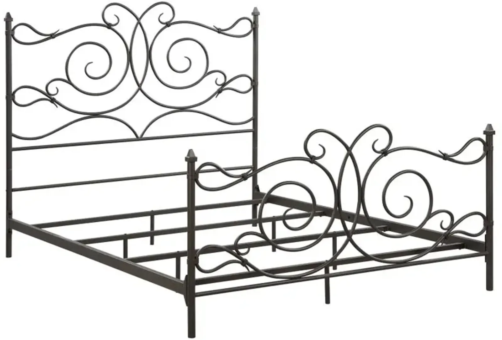 Parleys Eastern King Metal Bed with Scroll Headboard Dark Bronze