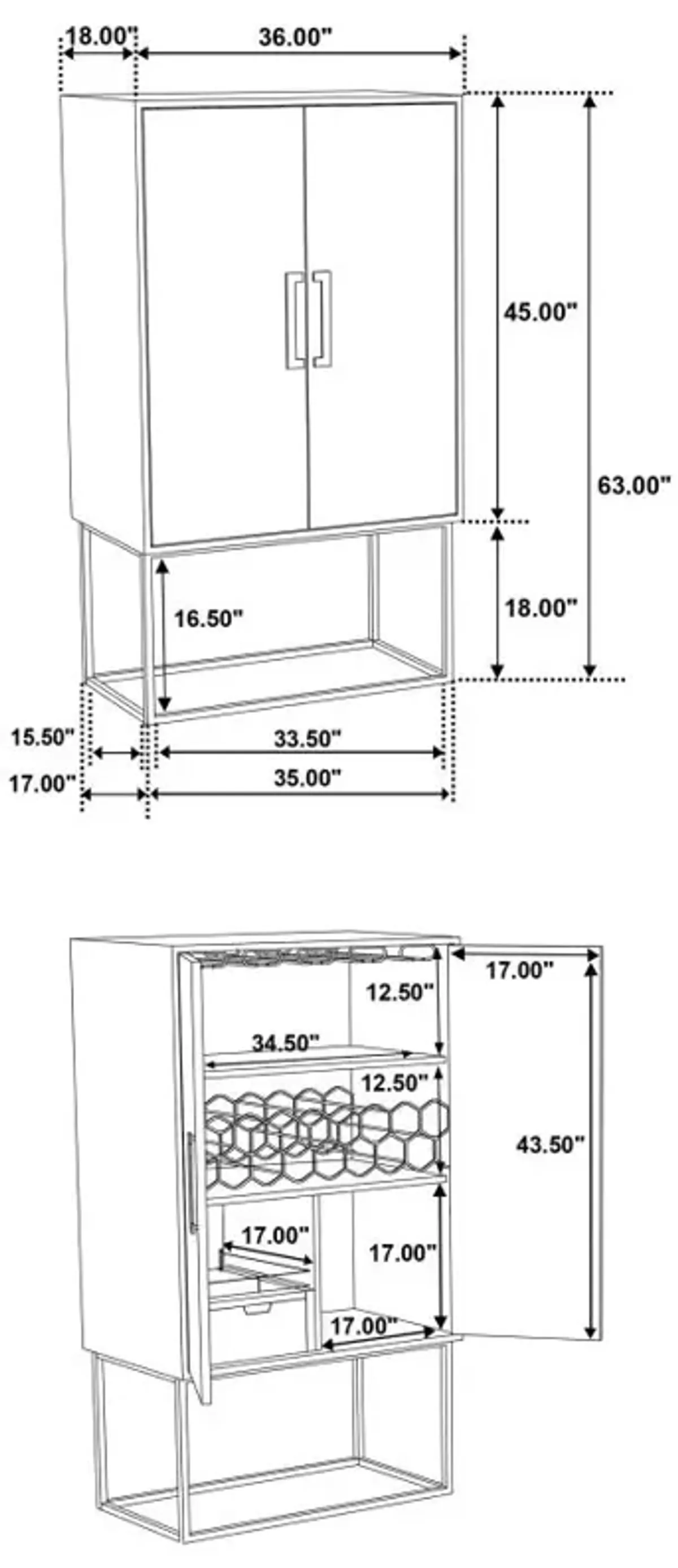 Borman 2-door Bar Cabinet Wine Storage Walnut and Black