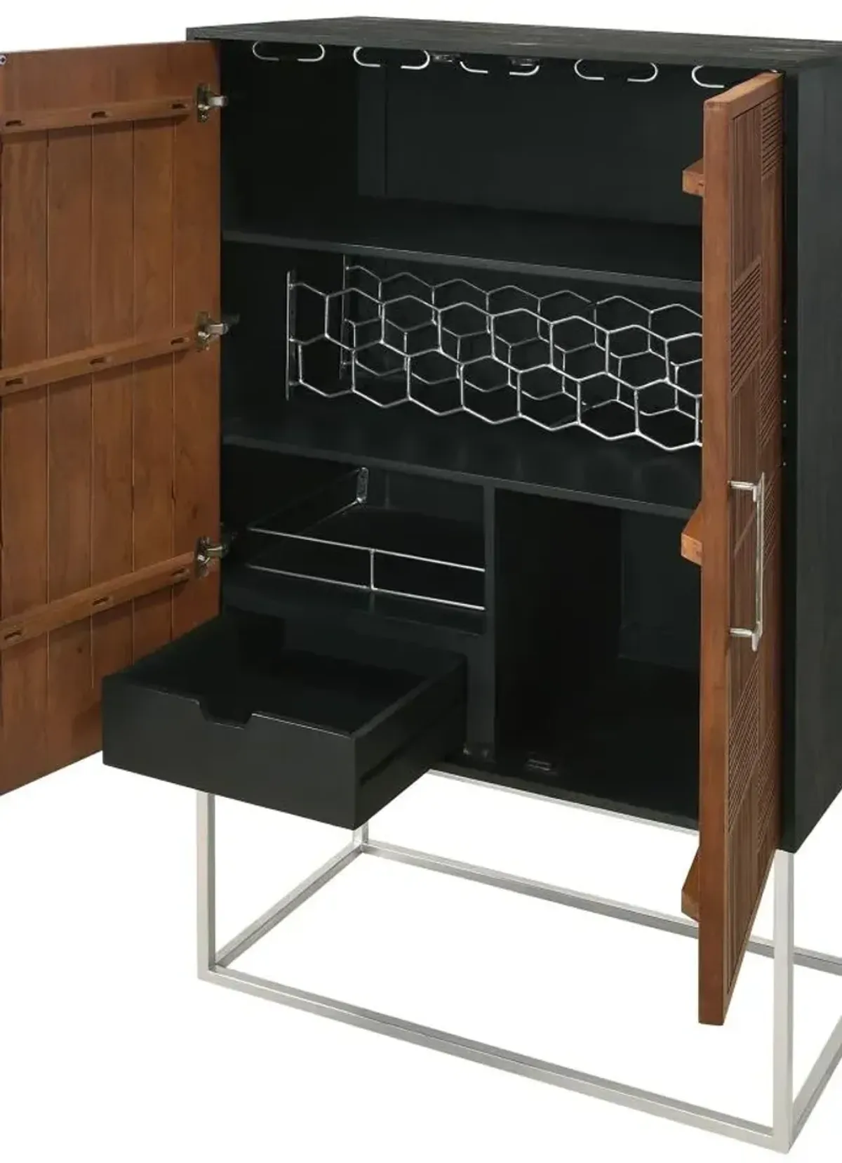 Borman 2-door Bar Cabinet Wine Storage Walnut and Black