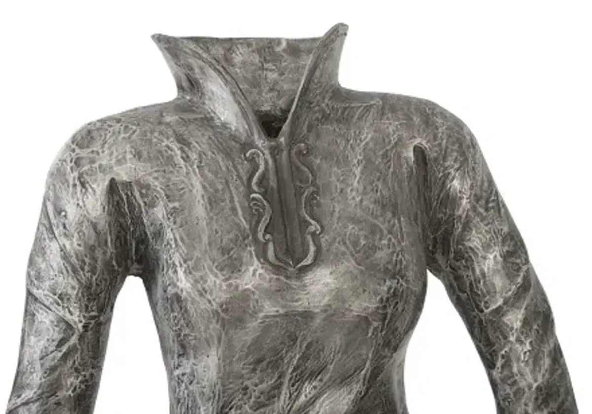 dress sculpture, long sleeves, black/silver, aluminum