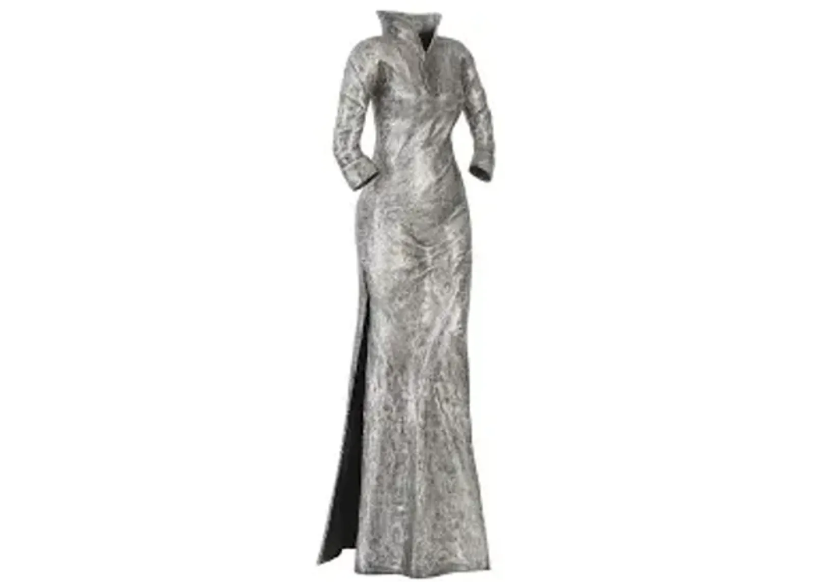 dress sculpture, long sleeves, black/silver, aluminum