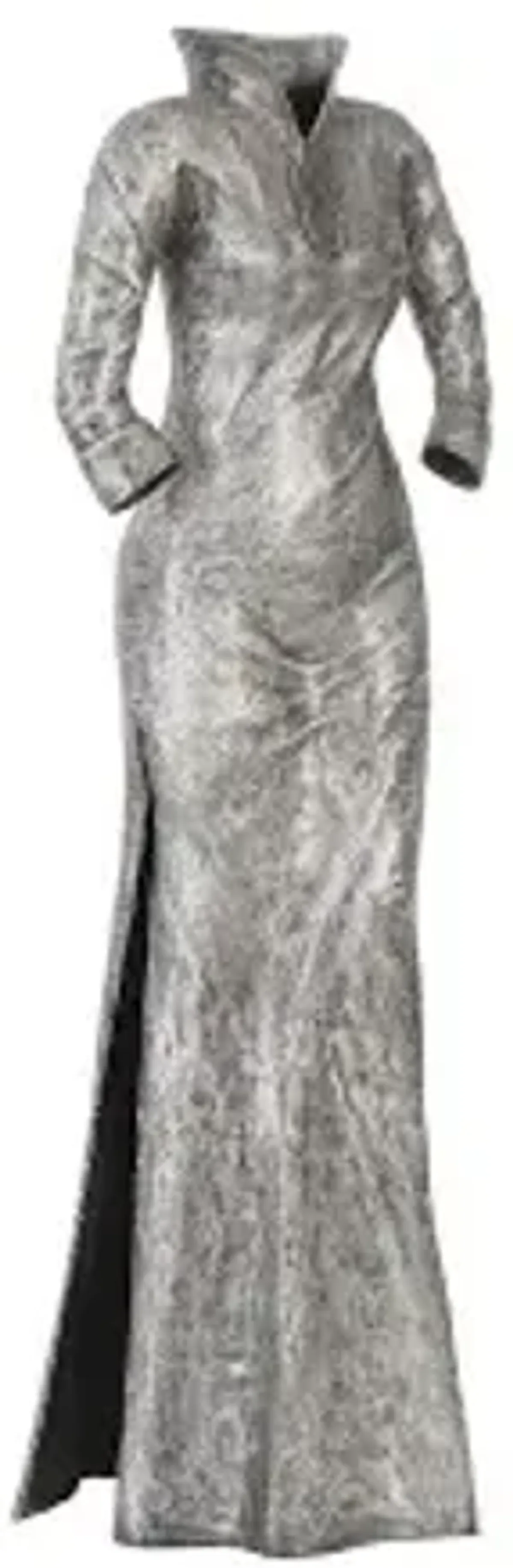 dress sculpture, long sleeves, black/silver, aluminum