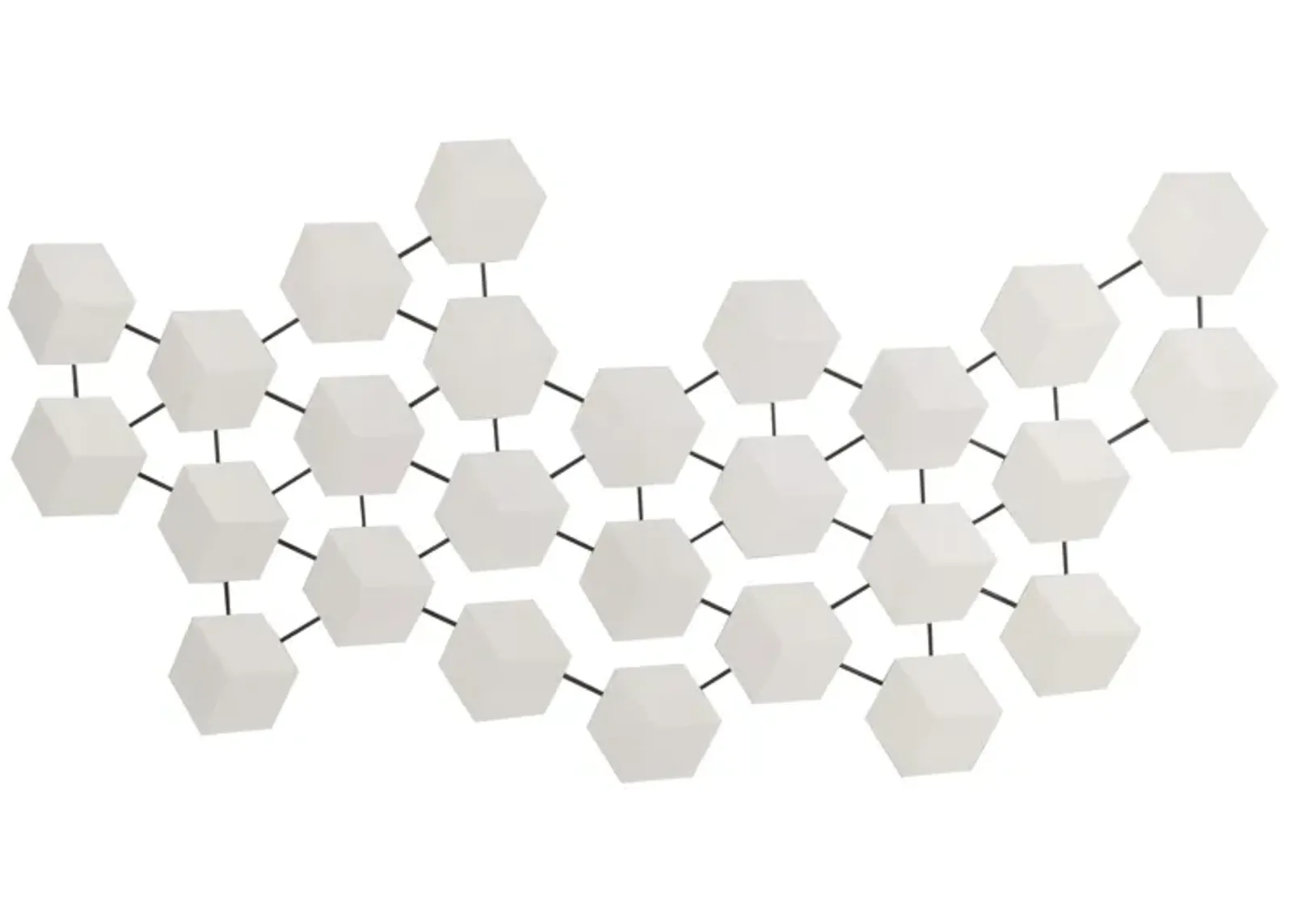 44" Staggered Hexagons Metal Wall Decor, White/bla