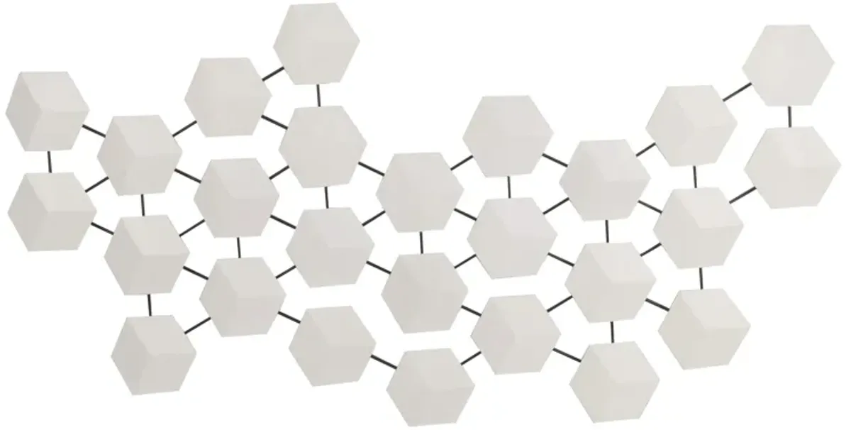 44" Staggered Hexagons Metal Wall Decor, White/bla