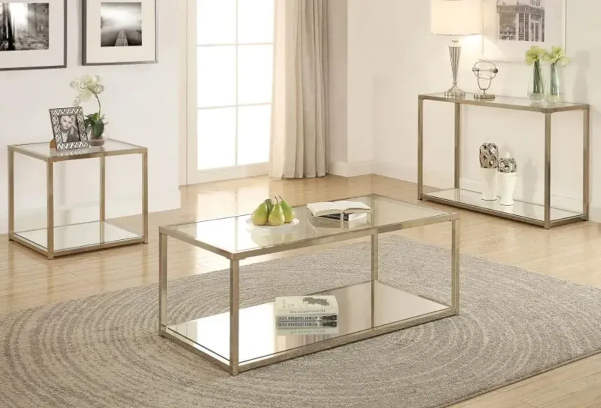 Cora Sofa Table with Mirror Shelf Chocolate Chrome