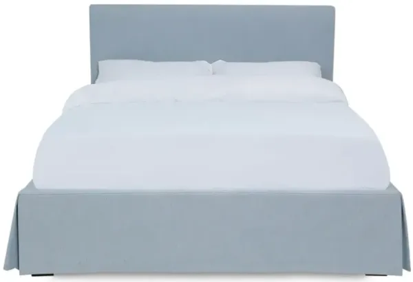 Shelby Queen-Size Upholstered Skirted Panel Bed In Sky