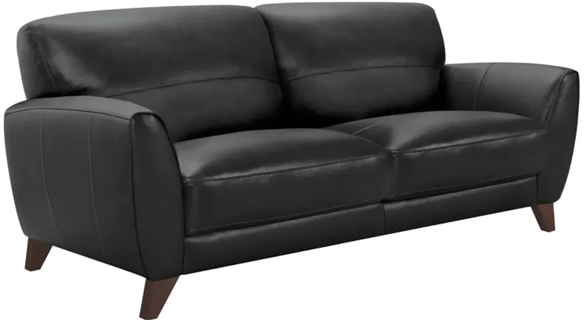 Jedd Contemporary Sofa in Genuine Black Leather with Brown Wood Legs