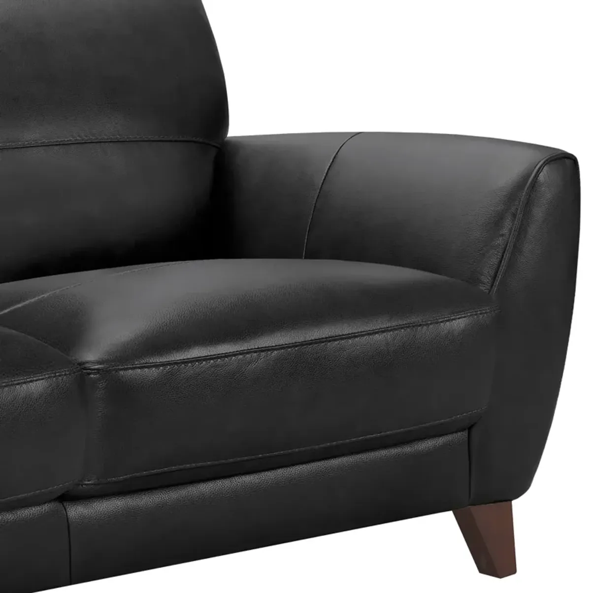 Jedd Contemporary Sofa in Genuine Black Leather with Brown Wood Legs