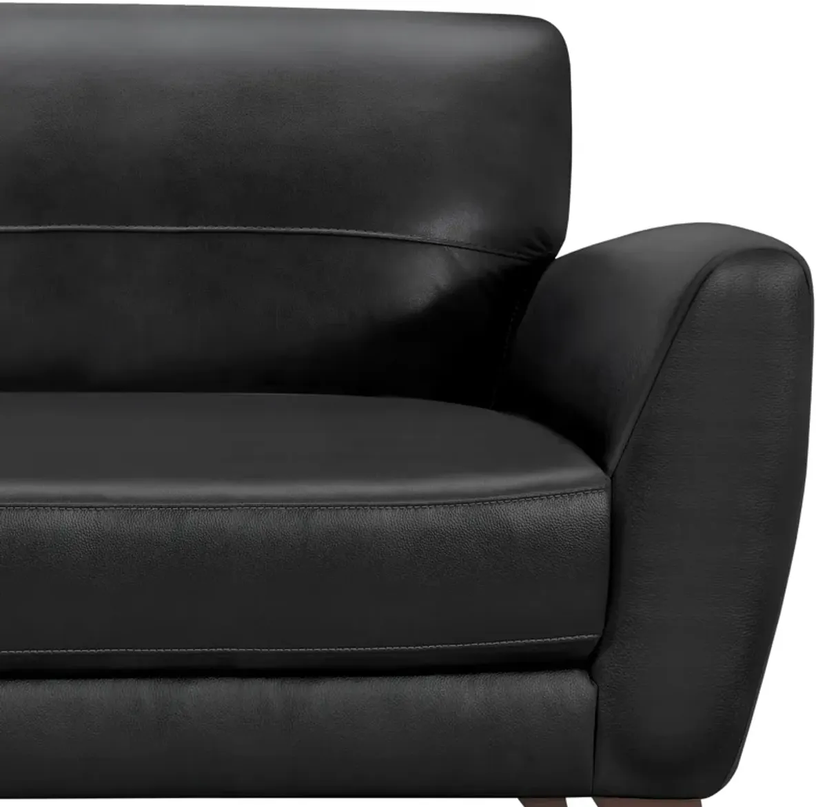 Jedd Contemporary Sofa in Genuine Black Leather with Brown Wood Legs