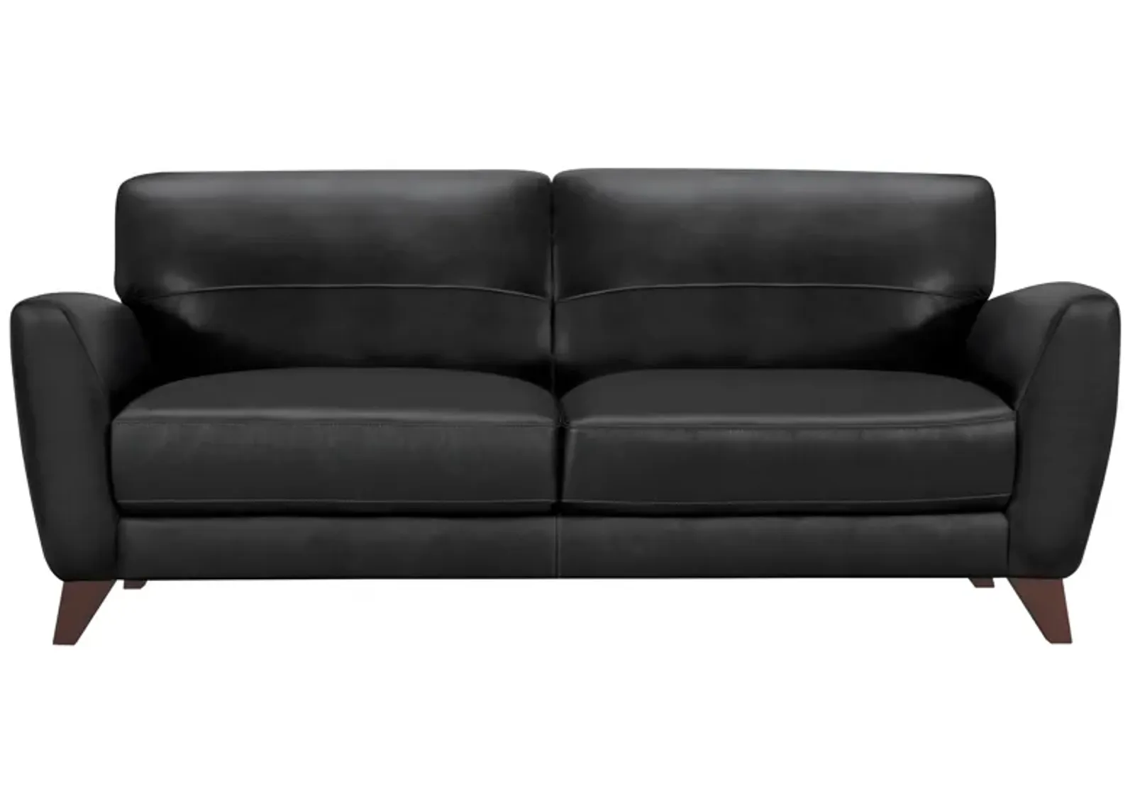 Jedd Contemporary Sofa in Genuine Black Leather with Brown Wood Legs