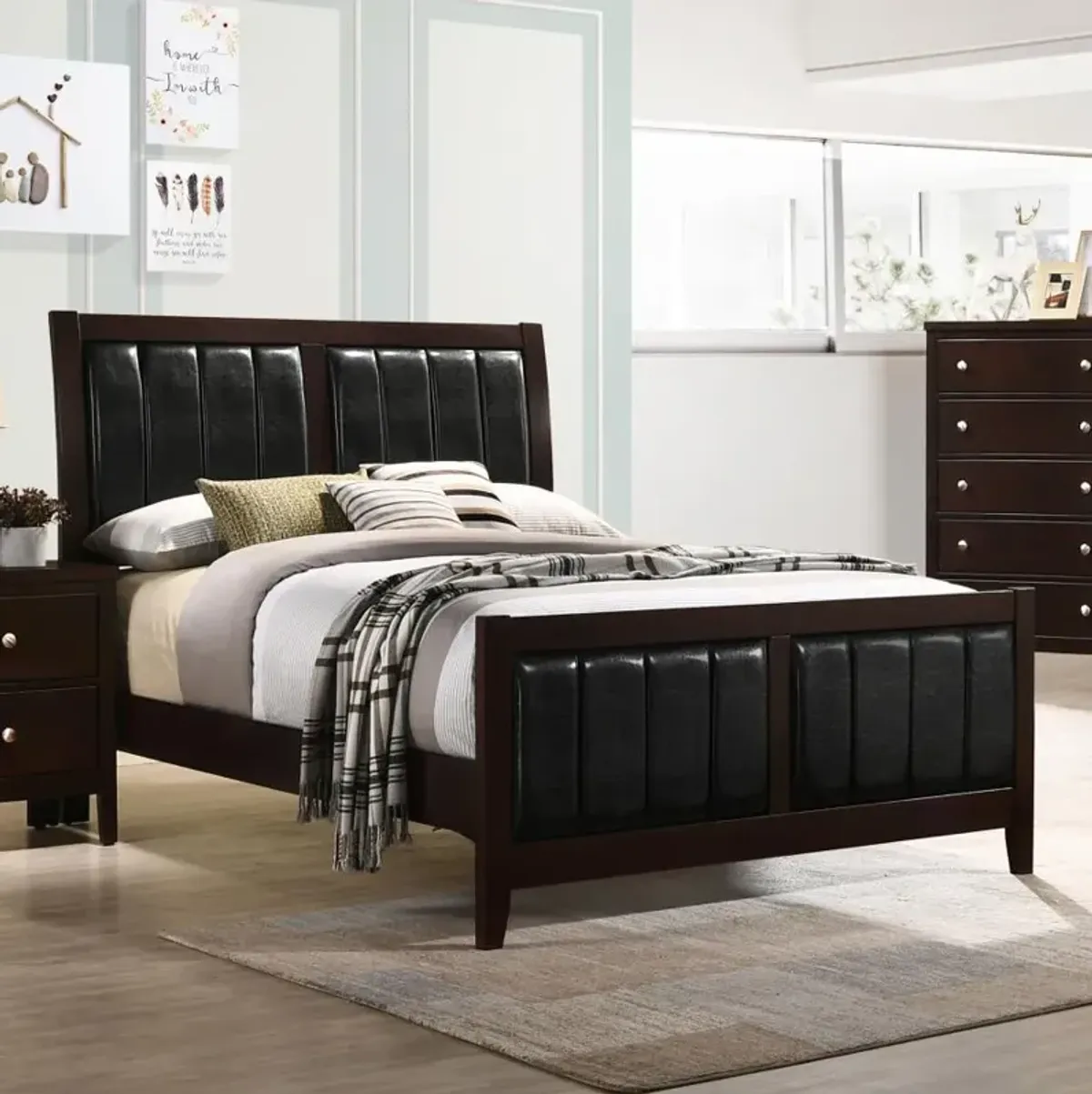 Carlton Full Upholstered Panel Bed Cappuccino and Black