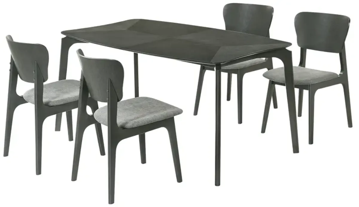 Kalia 5 Piece Wood Dining Set in Gray Finish with Gray Fabric