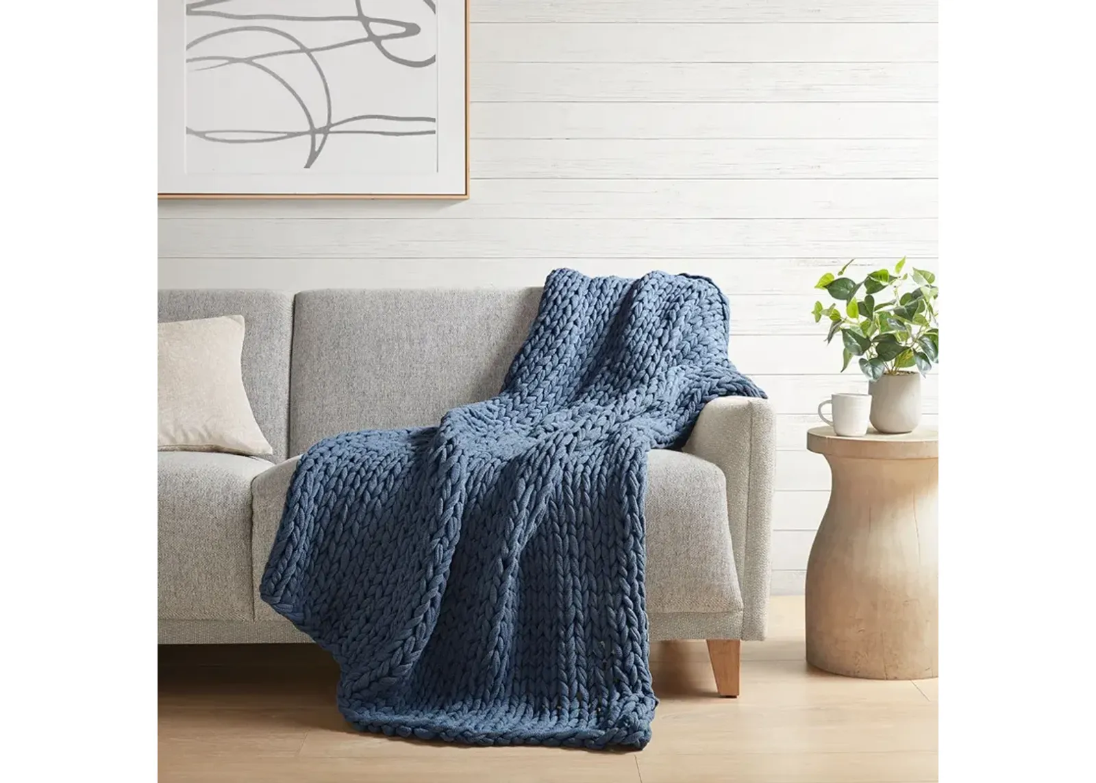 Madison Park Chunky Double Knit Indigo Handmade Throw