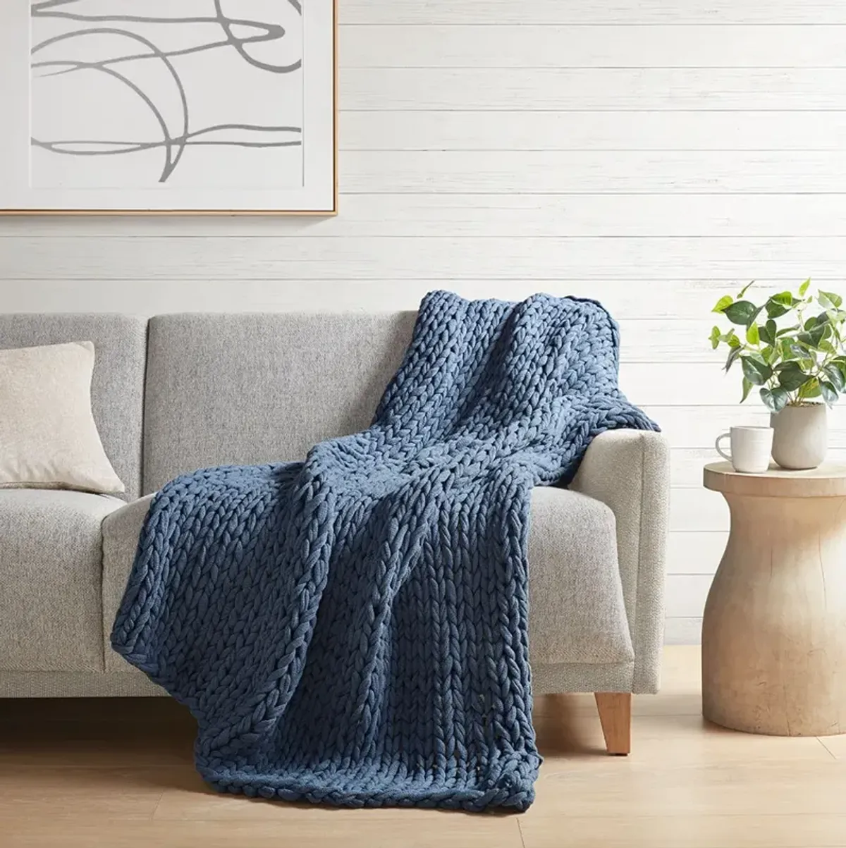 Madison Park Chunky Double Knit Indigo Handmade Throw