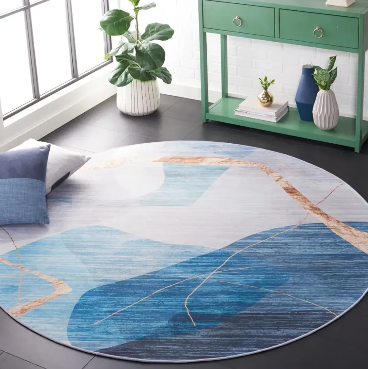 TACOMA 836 M/W S/R BLUE  4' x 4' Round Round Rug