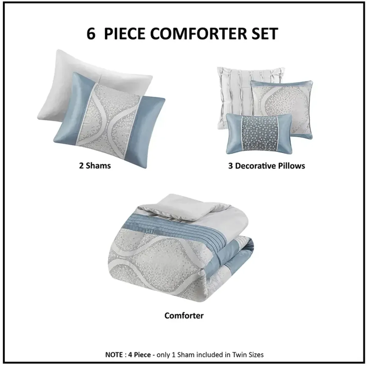 6 Piece Jacquard Comforter Set with Throw Pillows